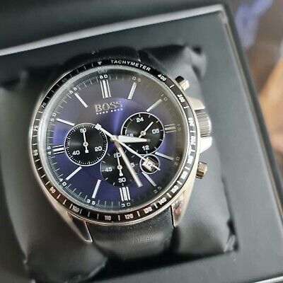 Hugo Boss Driver Sport Chronograph Blue Dial Black Leather Strap Watch for Men - 1513077