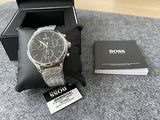Hugo Boss Companion Black Dial Silver Steel Strap Watch for Men - 1513652