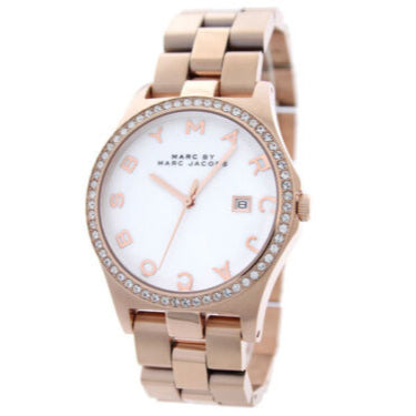 Marc Jacobs Henry Diamonds White Dial Rose Gold Steel Strap Watch for Women - MBM3079