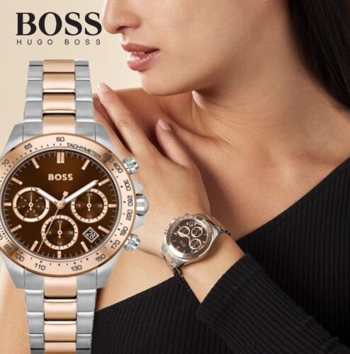 Hugo Boss Novia Brown Dial Two Tone Steel Strap Watch for Women - 1502617