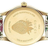 Gucci G Timeless Floral Gold Dial White Leather Strap Watch For Women - YA1264084
