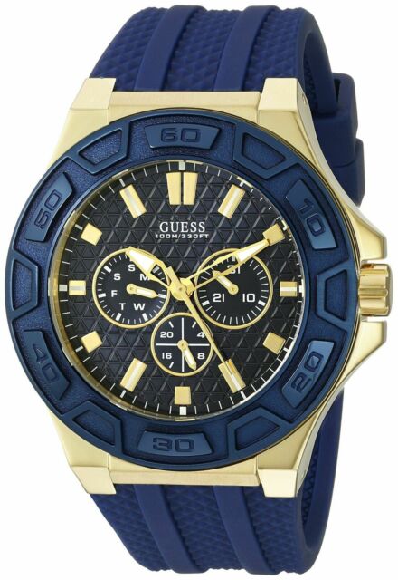 Guess Force Blue & Rose Gold Dial Blue Silicone Strap Watch For Men - W0674G2