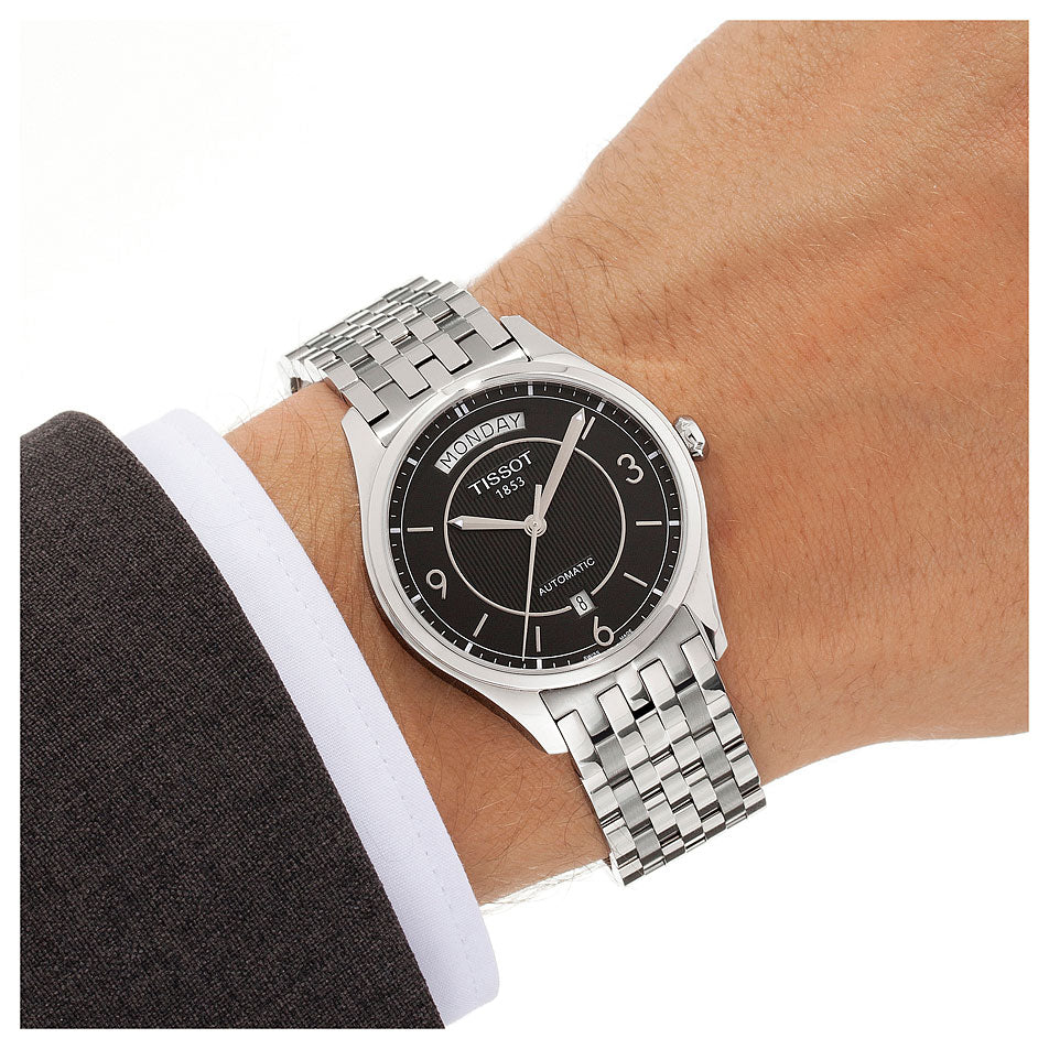 Tissot T Classic T One Automatic Black Dial Silver Steel Strap Watch For Men - T038.430.11.057.00