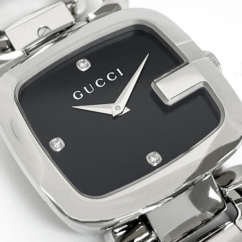 Gucci G Gucci Diamonds Black Dial Silver Steel Strap Watch For Women - YA125406