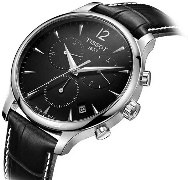 Tissot T Classic Tradition Chronograph Black Dial Black Leather Strap Watch For Men - T063.617.16.057.00