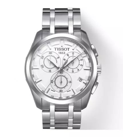 Tissot T Classic Couturier Chronograph White Dial Silver Steel Strap Watch For Men - T101.617.11.031.00