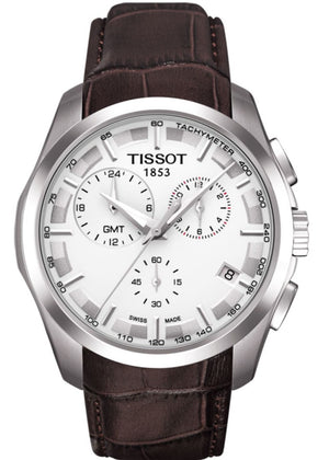 Tissot Couturier Chronograph White Dial Brown Leather Strap Watch For Men - T035.617.16.031.00