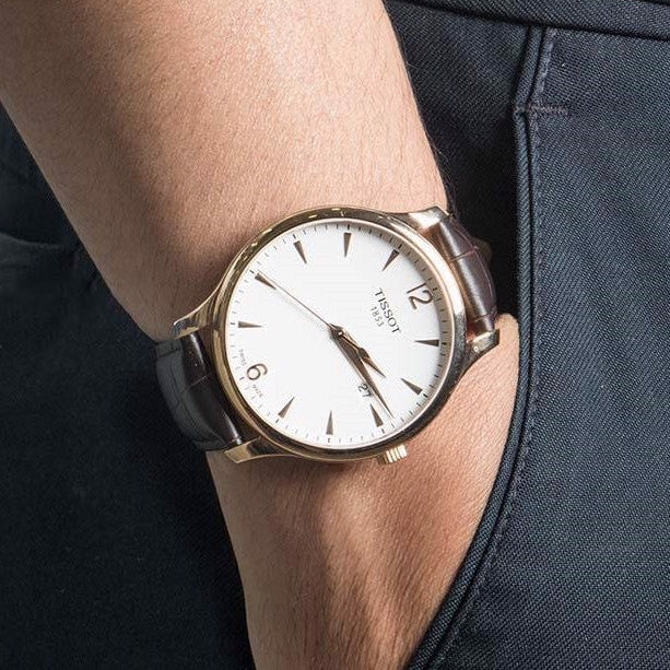 Tissot T Classic Tradition White Dial Brown Leather Strap Watch For Men - T063.610.36.037.00