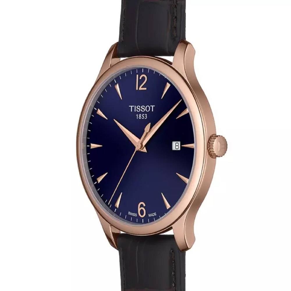 Tissot T Classic Tradition Blue Dial Brown Leather Strap Watch For Men - T063.610.36.047.00