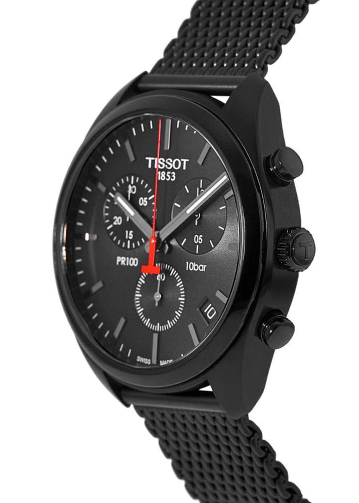 Tissot T Classic PR 100 Chronograph Black Dial Black Mesh Bracelet Watch For Men - T101.417.33.051.00