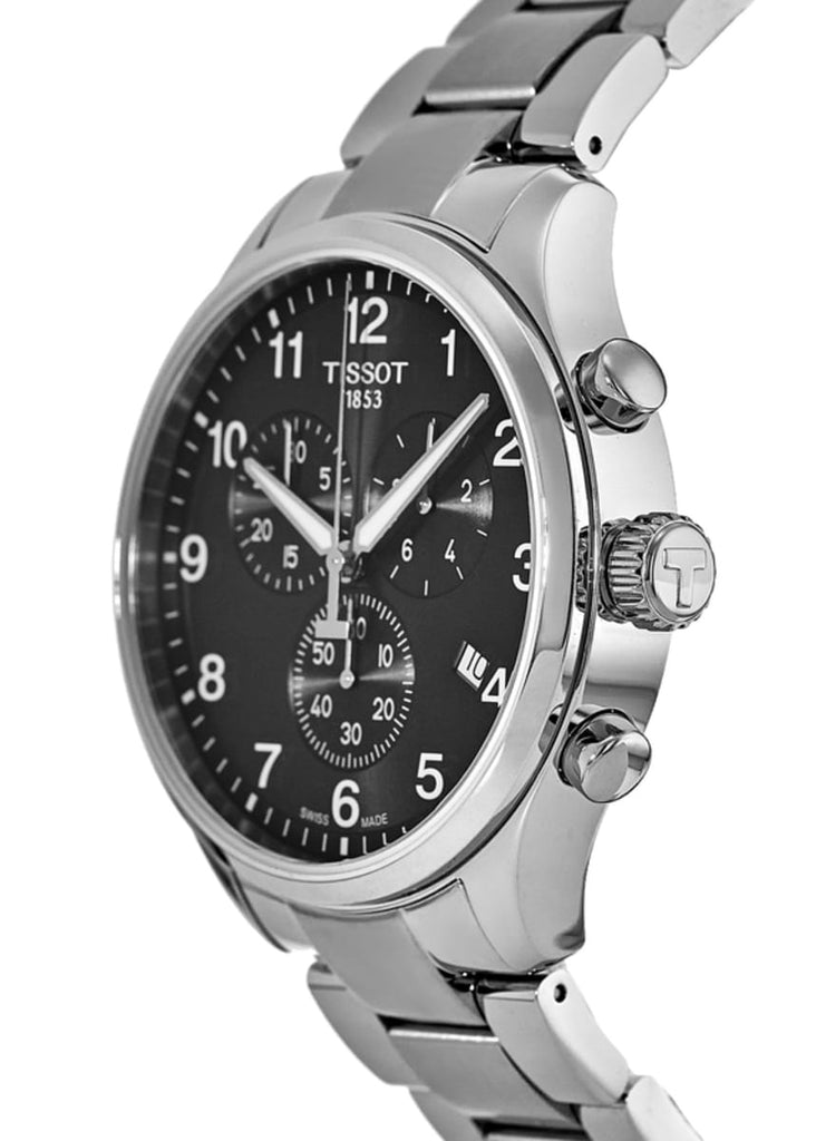 Tissot T Classic Chrono XL Black Dial Silver Steel Strap Watch For Men - T116.617.11.057.01