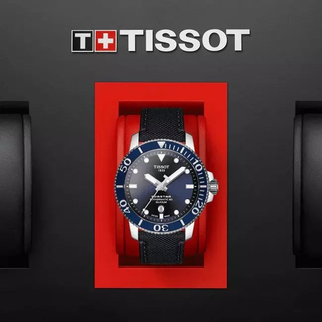 Tissot Seastar 1000 Powermatic 80 Silicium Blue Dial Blue Nylon Strap Watch For Men - T120.407.17.041.01