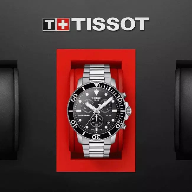 Tissot Seastar 1000 Chronograph Black Dial Silver Steel Strap Watch For Men - T120.417.11.051.00