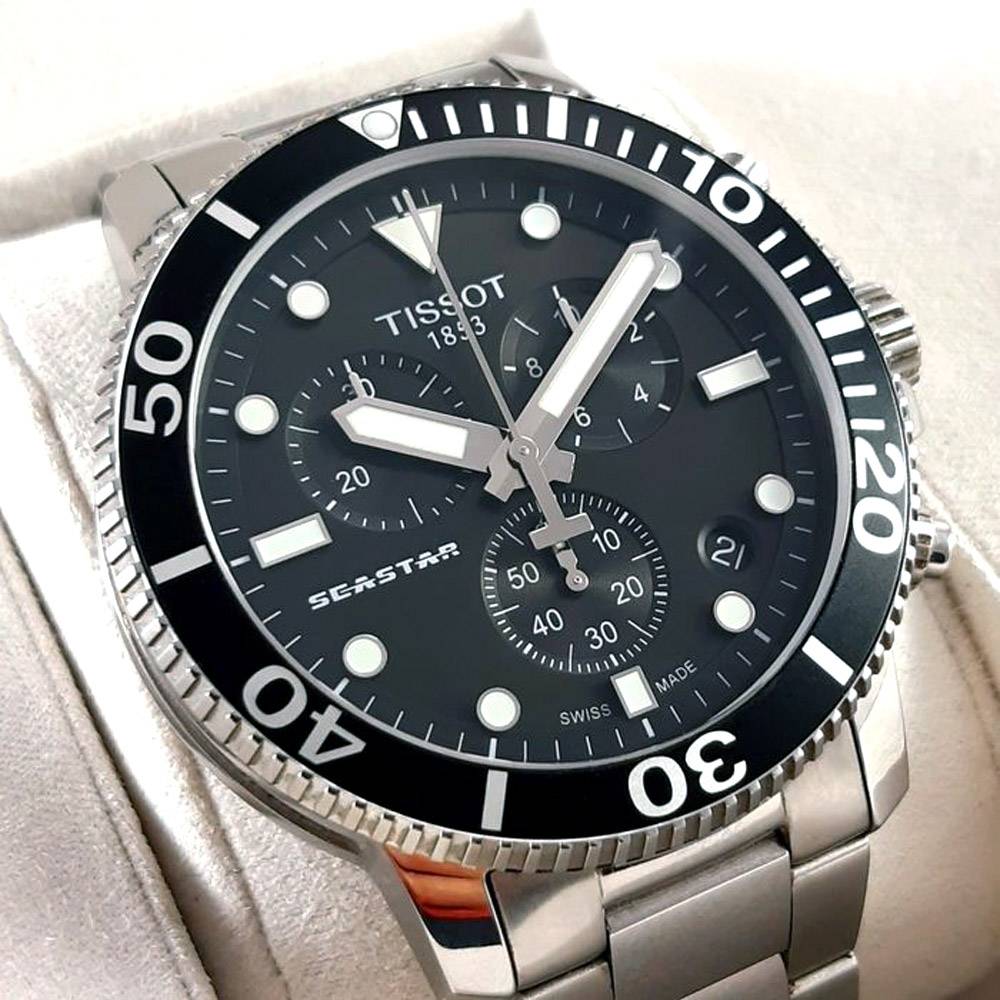 Tissot Seastar 1000 Chronograph Black Dial Silver Steel Strap Watch For Men - T120.417.11.051.00