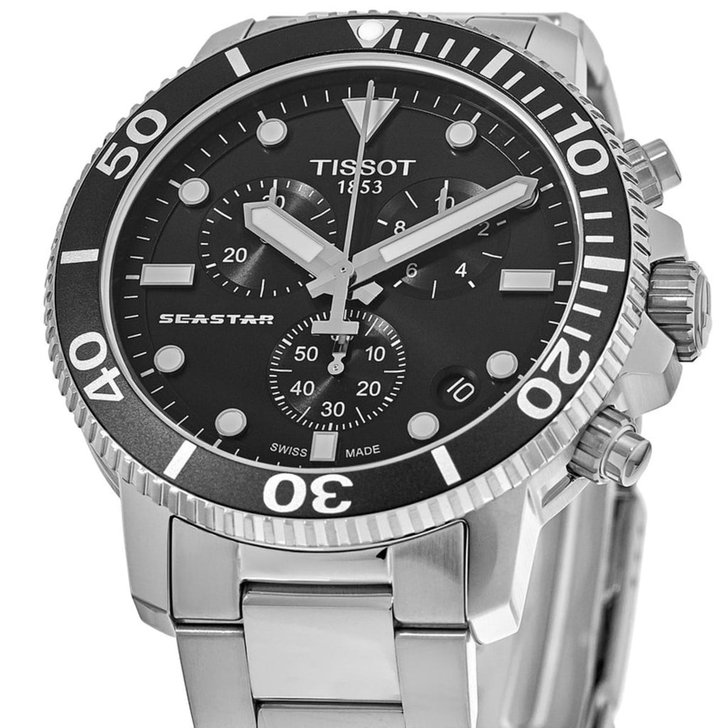 Tissot Seastar 1000 Chronograph Black Dial Silver Steel Strap Watch For Men - T120.417.11.051.00