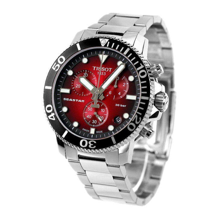Tissot Seastar 1000 Chronograph Red Dial Silver Steel Strap Watch For Men - T120.417.11.421.00