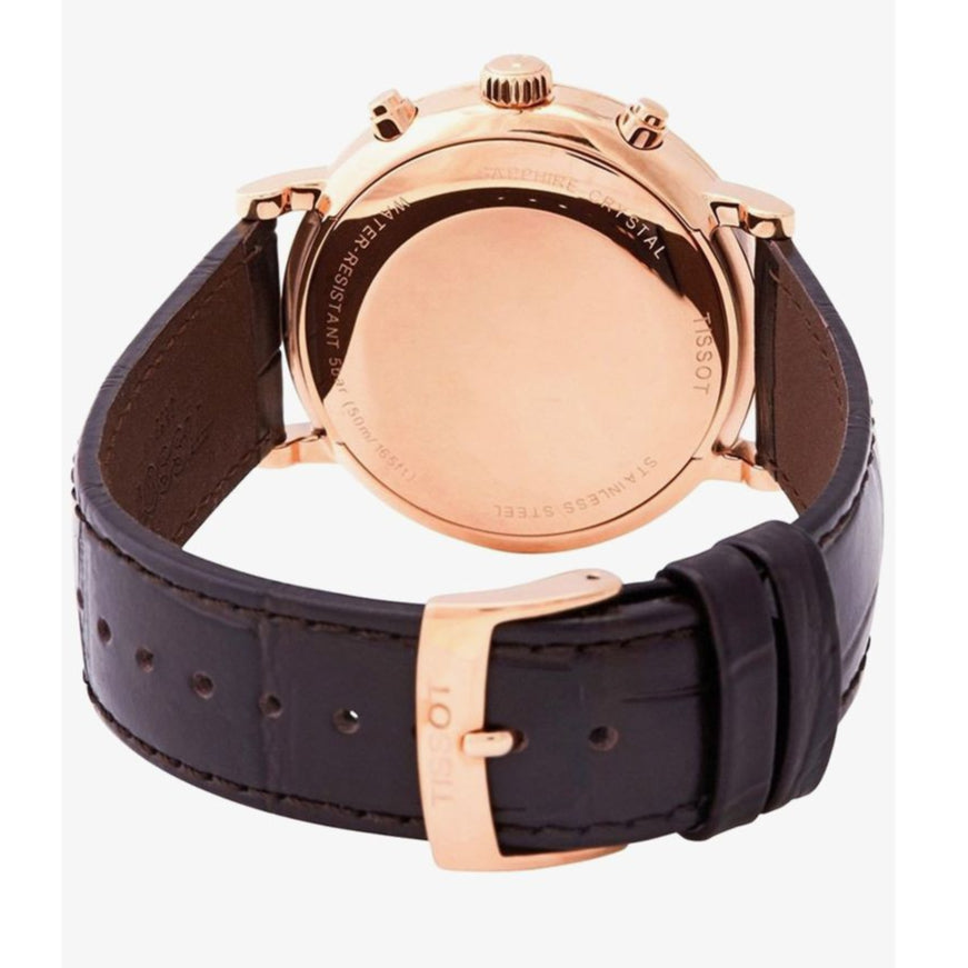 Tissot Carson Premium Chronograph White Dial Brown Leather Strap Watch For Men - T122.417.36.011.00