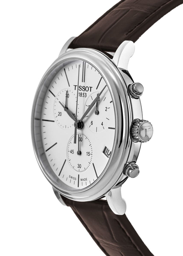 Tissot Carson Premium Chronograph White Dial Brown Leather Strap Watch For Men - T122.417.16.011.00
