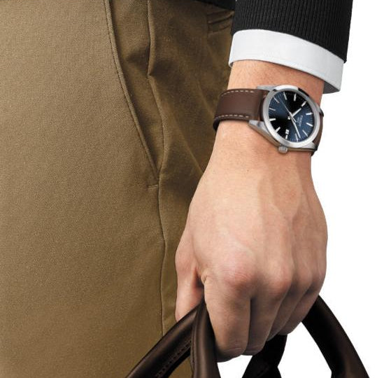Tissot Gentleman Blue Dial Brown Leather Strap Watch For Men - T127.410.16.041.00
