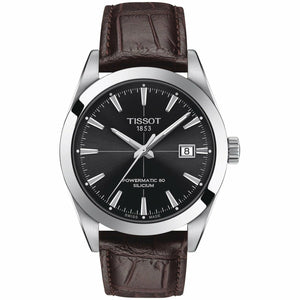 Tissot Gentleman Powermatic 80 Silicium Black Dial Brown Leather Strap Watch For Men - T127.407.16.051.01