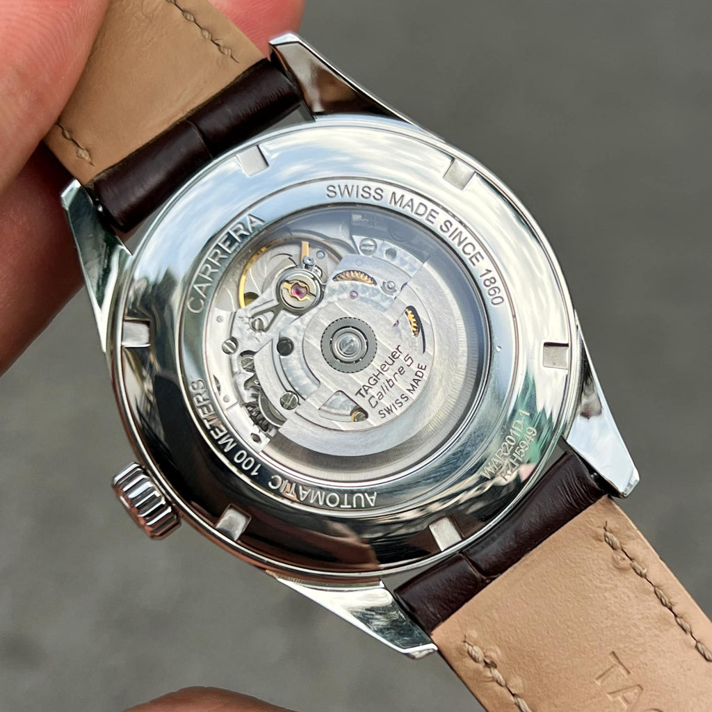 Tag Heuer Carrera Calibre 5 Automatic White Dial Brown Leather Strap Watch for Men - WAR201D.FC6291