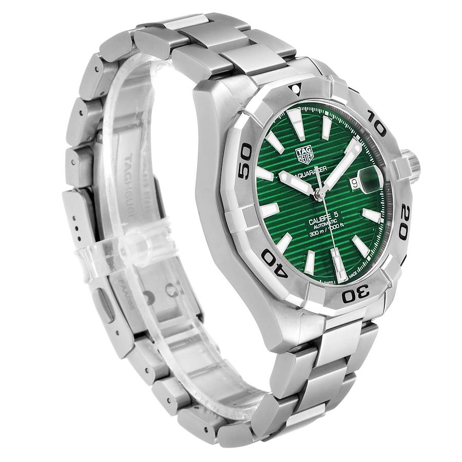 Tag Heuer Aquaracer Calibre 5 Automatic Green Dial Silver Steel Strap Watch for Men - WAY2015.BA0927