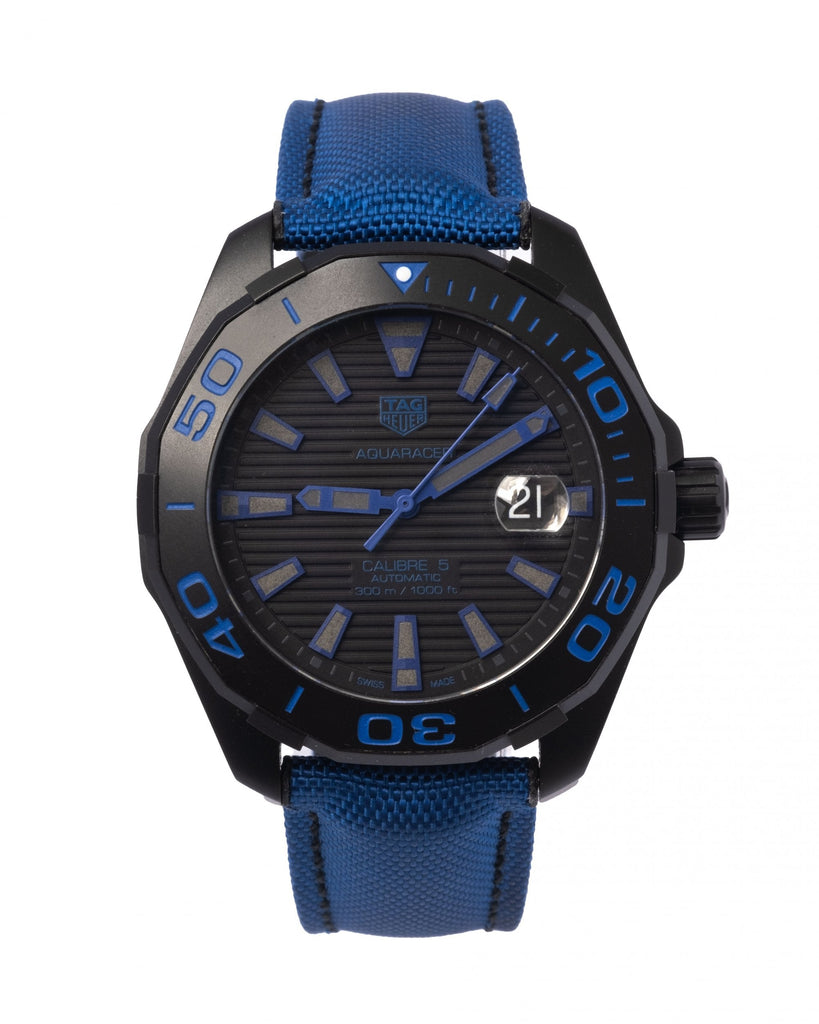 Tag Heuer Aquaracer Calibre 5 Automatic Titanium Blue Dial Blue Nylon Strap Watch for Gents - WAY208B.FC6382