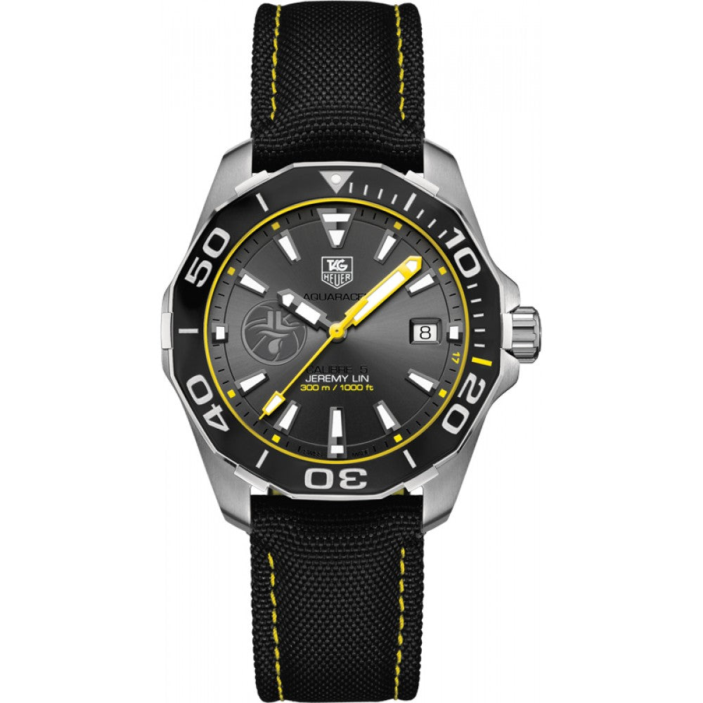 Tag Heuer Aquaracer Jeremy Lin Special Edition Grey Dial Black Nylon Strap Watch for Men - WAY211F.FC6362