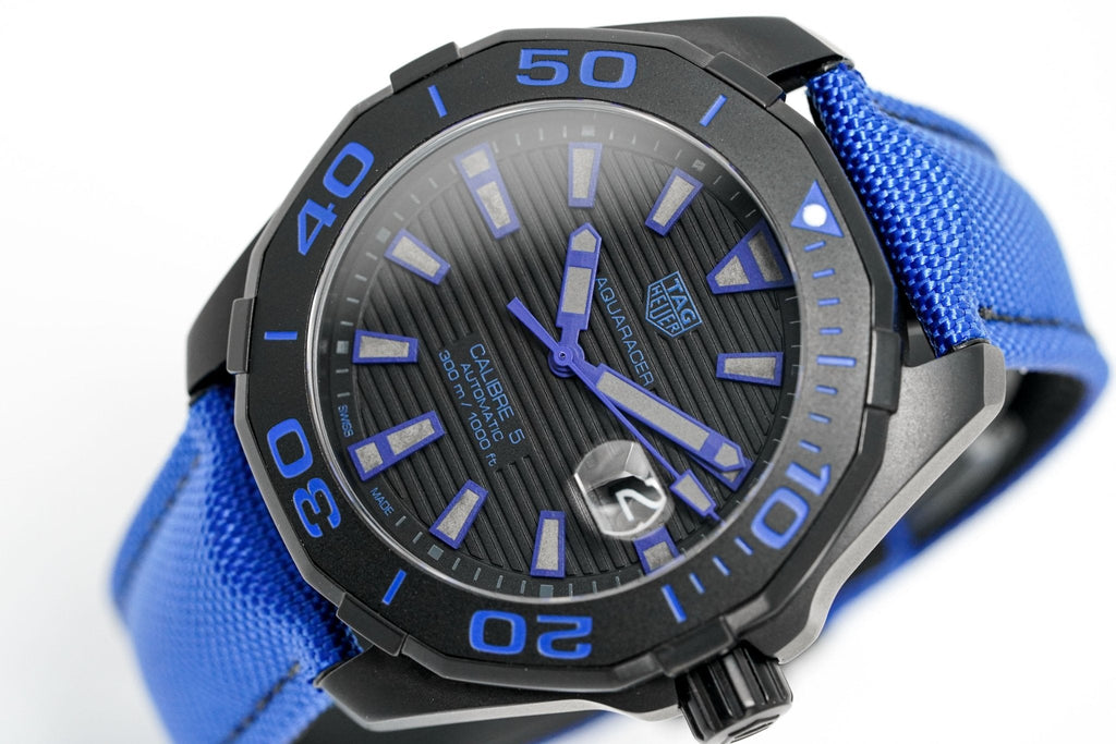 Tag Heuer Aquaracer Calibre 5 Automatic Titanium Blue Dial Blue Nylon Strap Watch for Gents - WAY208B.FC6382
