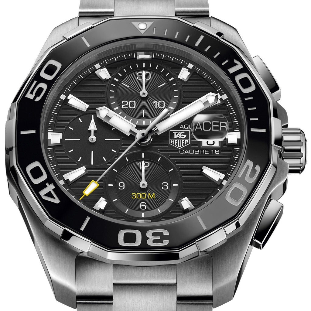 Tag Heuer Aquaracer Calibre 16 Day-Date Black Dial Silver Steel Strap Watch for Men - CAY211A.BA0927
