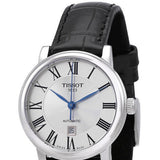 Tissot Carson Premium Automatic Lady Silver Dial Black Leather Strap Watch for Women - T122.207.16.033.00