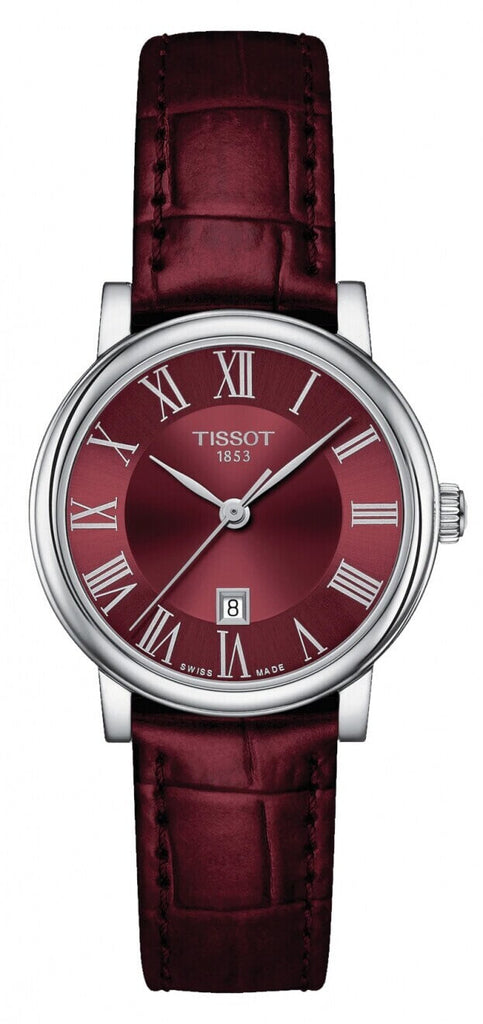 Tissot Carson Premium Lady Maroon Dial Maroon Leather Strap Watch For Women - T122.210.16.373.00