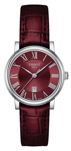Tissot Carson Premium Lady Maroon Dial Maroon Leather Strap Watch For Women - T122.210.16.373.00