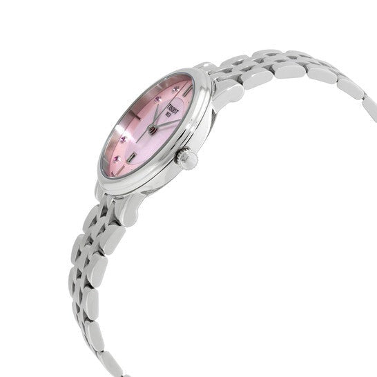 Tissot Carson Premium Lady Mother of Pearl Pink Dial Silver Steel Strap Watch For Women - T122.210.11.159.00
