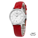 Tissot Chemin Des Tourelles Powermatic 80 Mother of Pearl White Dial Red Leather Strap Watch For Women - T099.207.16.118.00
