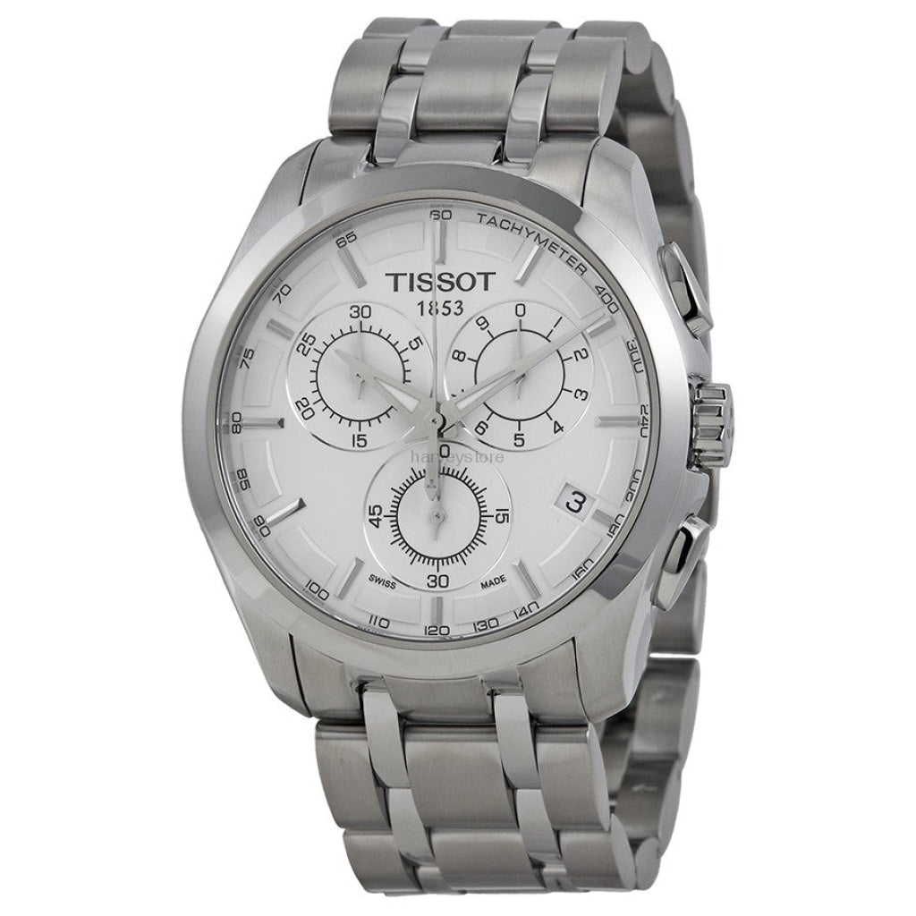 Tissot T Classic Couturier Chronograph White Dial Silver Steel Strap Watch For Men - T101.617.11.031.00