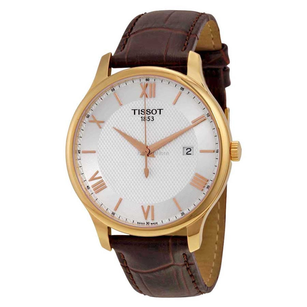 Tissot T Classic Tradition Silver Dial Brown Leather Strap Watch For Men - T063.610.36.038.00