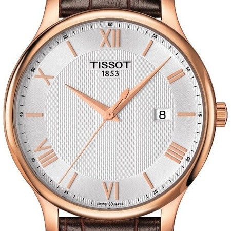 Tissot T Classic Tradition Silver Dial Brown Leather Strap Watch For Men - T063.610.36.038.00