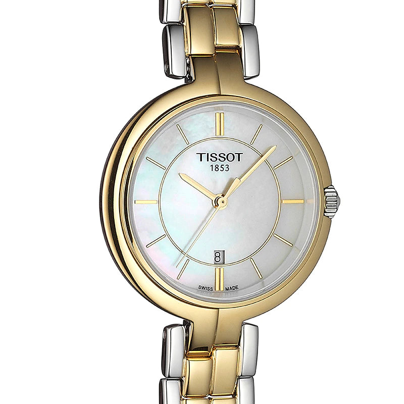 Tissot Flamingo Mother of Pearl White Dial Two Tone Steel Strap Watch For Women - T094.210.22.111.01