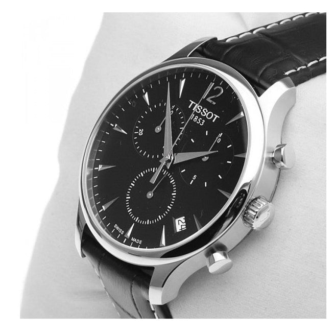 Tissot T Classic Tradition Chronograph Black Dial Black Leather Strap Watch For Men - T063.617.16.057.00