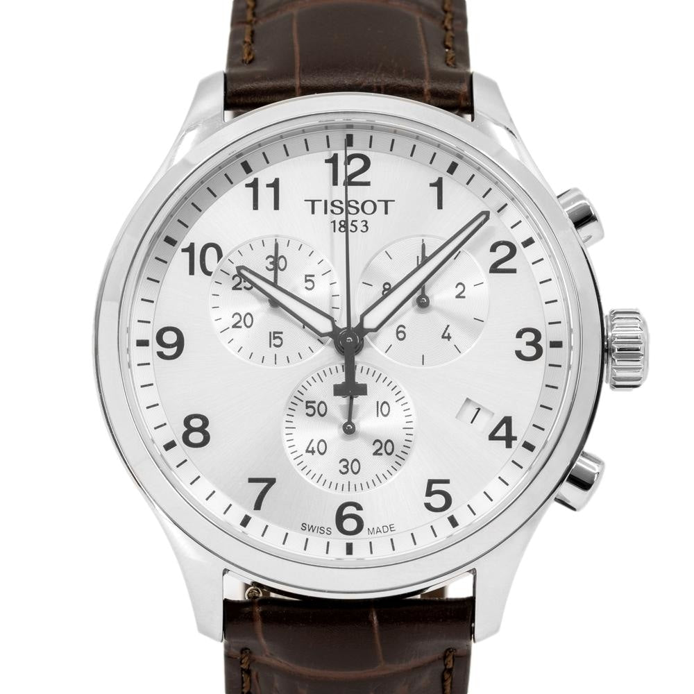 Tissot Chrono XL Silver Dial Brown Leather Strap Watch For Men - T116.617.16.037.00