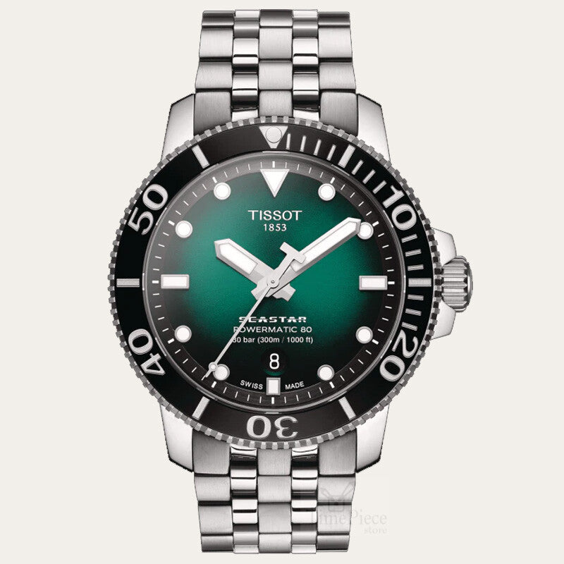 Tissot Seastar 1000 Powermatic 80 Green Dial Silver Steel Strap Watch For Men - T120.407.11.091.01