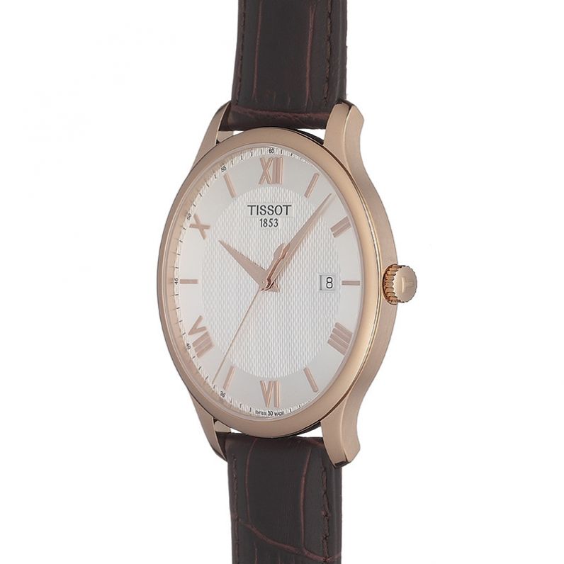 Tissot T Classic Tradition White Dial Brown Leather Strap Watch For Men - T063.610.36.037.00