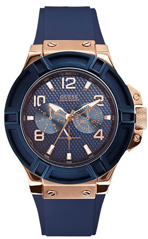 Guess Rigor Blue Dial Blue Silicone Strap Watch For Men - W0247G3