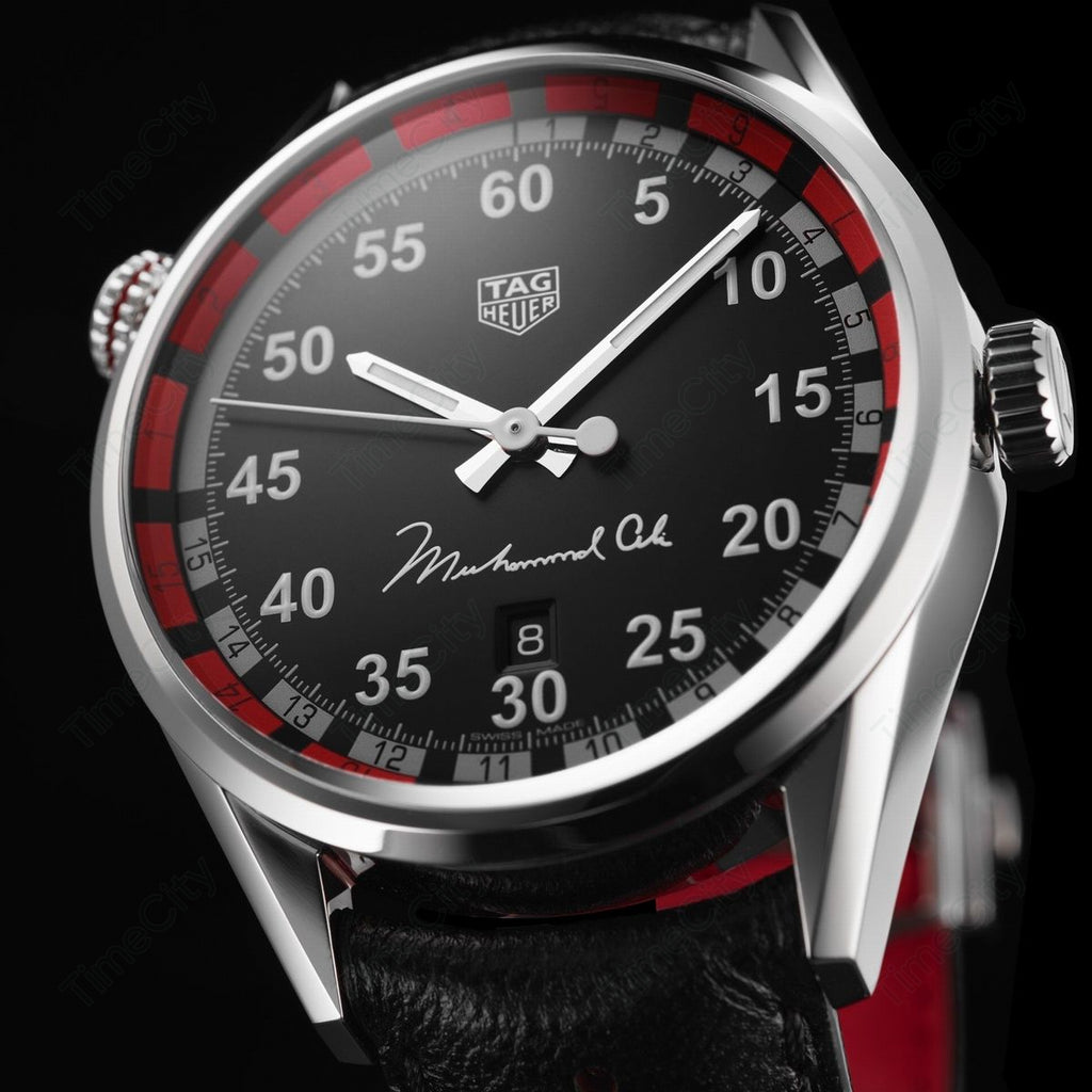 Tag Heuer Carrera Muhammad Ali Calibre 5 Black Dial Black Leather Strap Watch for Men - WAR2A11.FC6337