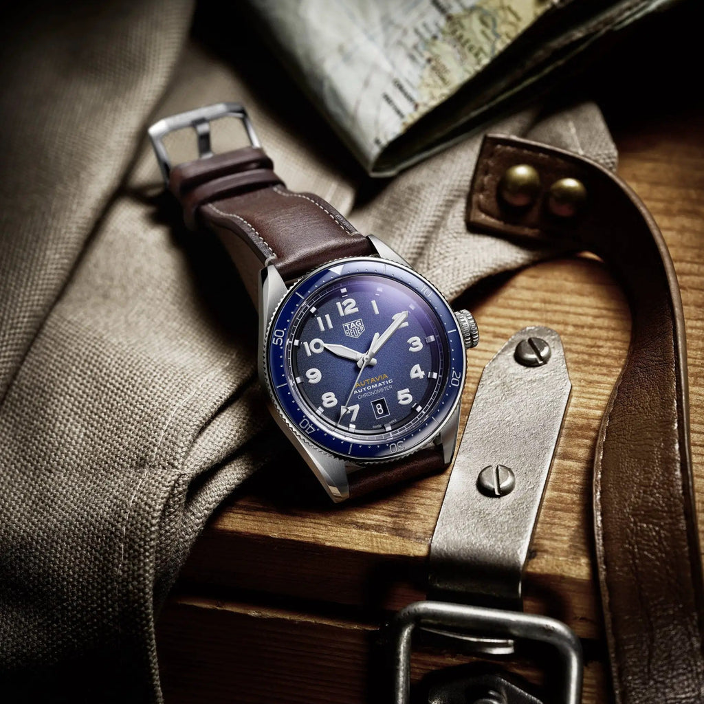 Tag Heuer Autavia Calibre 5 Automatic Blue Dial Brown Leather Strap Watch for Men - WBE5116.FC8266