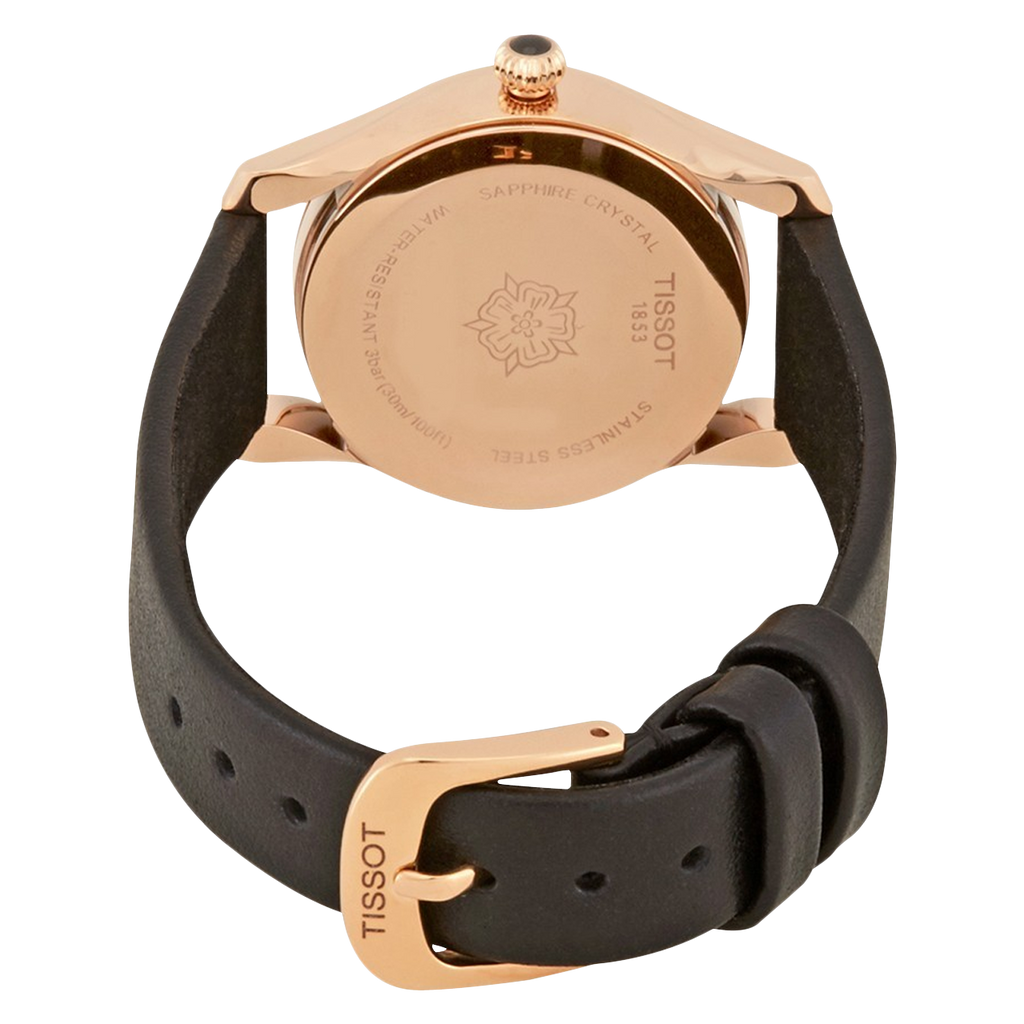 Tissot T Wave Diamond Mother of Pearl Dial Black Leather Strap Watch For Women - T112.210.36.111.00