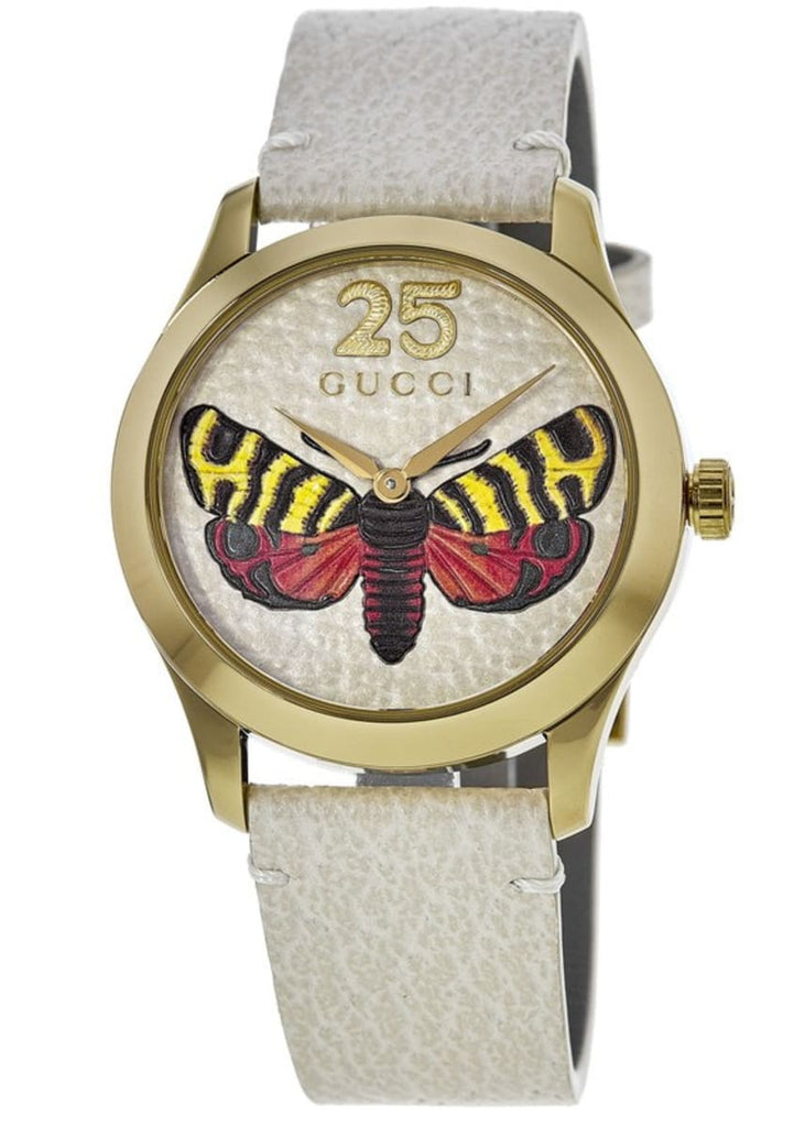 Gucci G Timeless Butterfly White Dial White Leather Strap Watch For Women - YA1264062