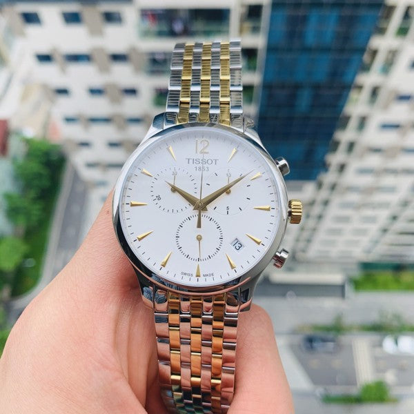 Tissot T Classic Tradition Chronograph White Dial Two Tone Steel Strap Watch For Men - T063.617.22.037.00