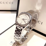 Gucci GG2570 Diamonds White Dial Silver Steel Strap Watch For Women - YA142506